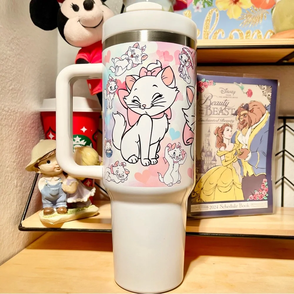 NEW Disney The Aristocats Marie 40 oz Tumbler/Water bottle/Mug with hand carry h - Picture 3 of 3